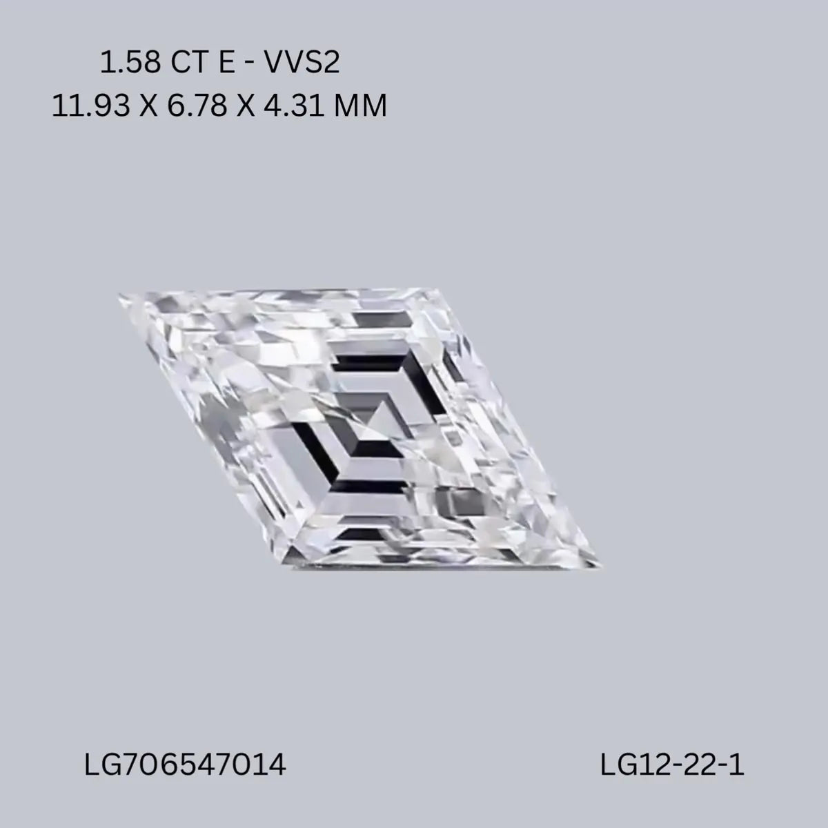 1.58ct Lozenge Lab Grown Diamond (Colour E, Clarity VVS2, IGI Certified)