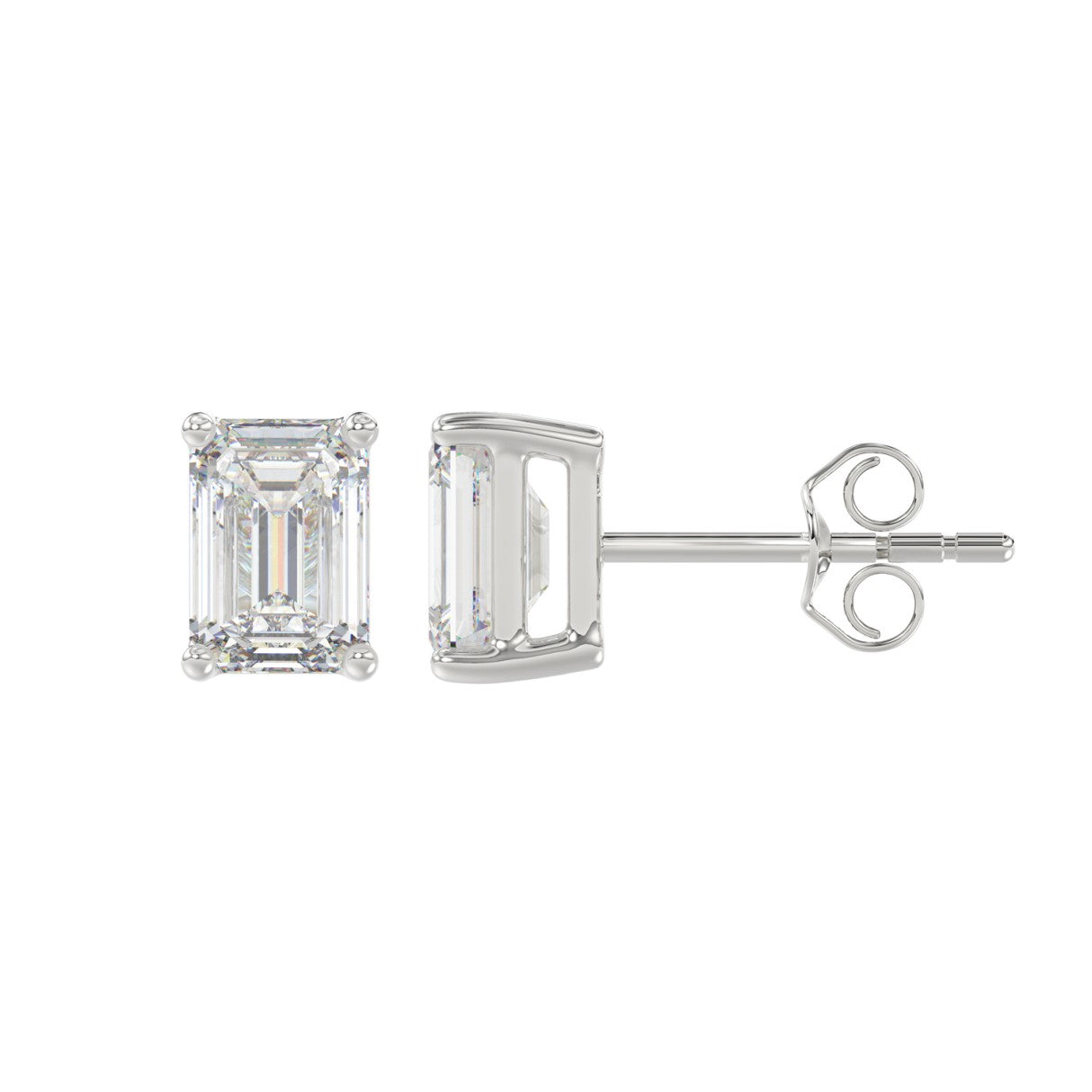 Lab Grown Diamond 4-Prong Basket Emerald Stud Earrings