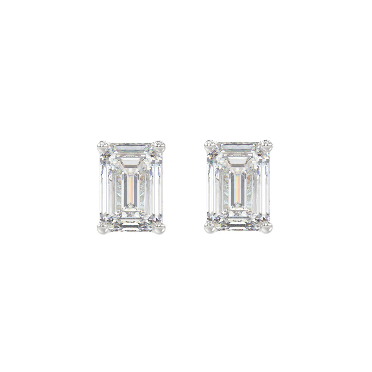 Lab Grown Diamond 4-Prong Basket Emerald Stud Earrings