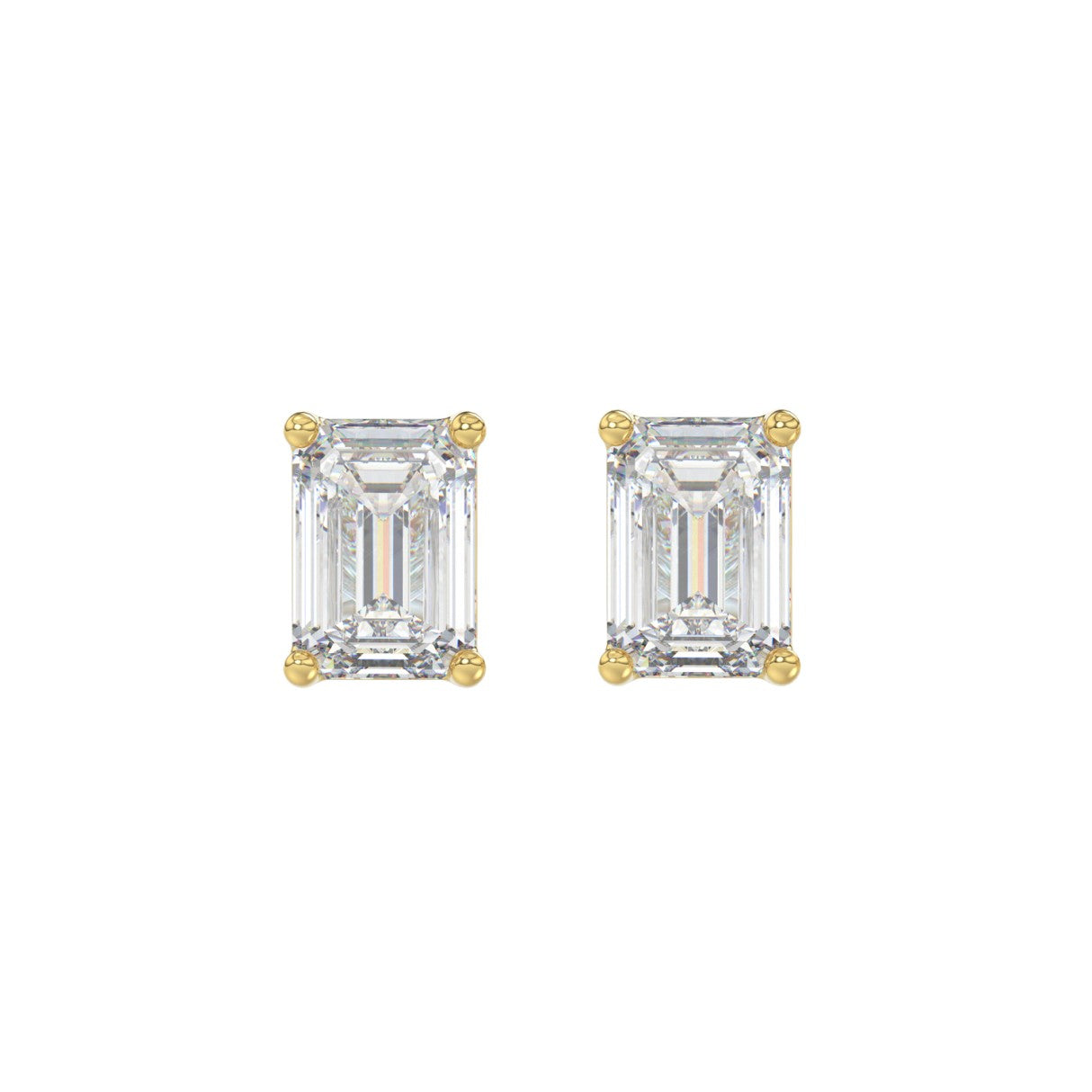 Lab Grown Diamond 4-Prong Basket Emerald Stud Earrings