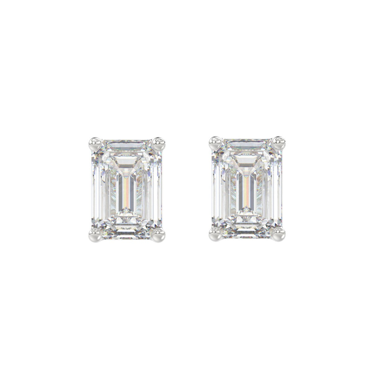 Lab Grown Diamond 4-Prong Basket Emerald Stud Earrings