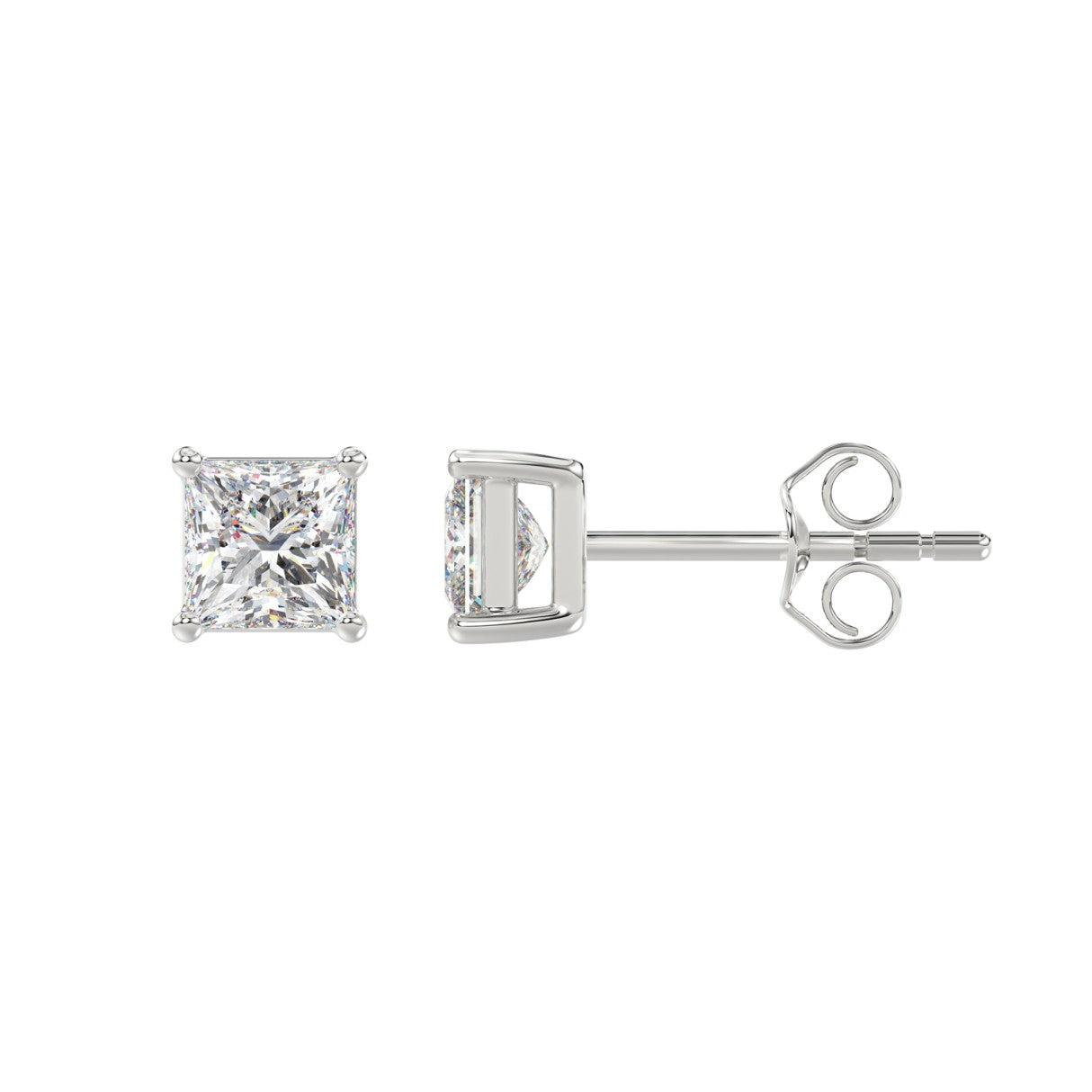 Lab Grown Diamond 4-Prong Basket Princess Stud Earrings