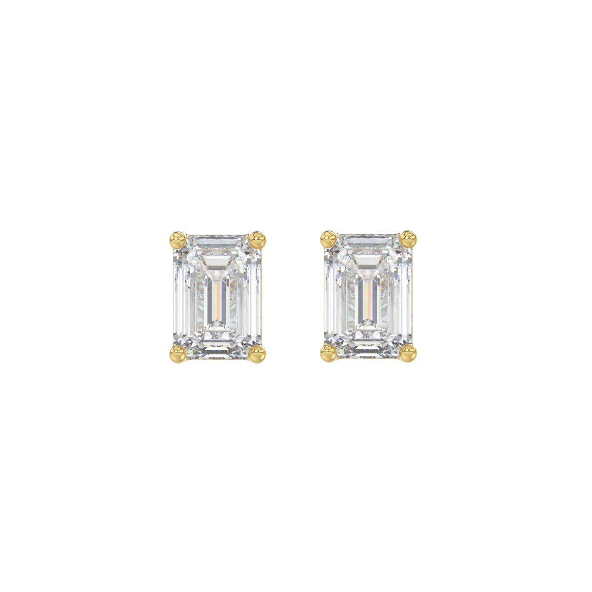 Lab Grown Diamond 4-Prong Basket Emerald Stud Earrings