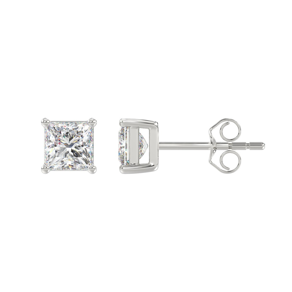 Lab Grown Diamond 4-Prong Basket Princess Stud Earrings