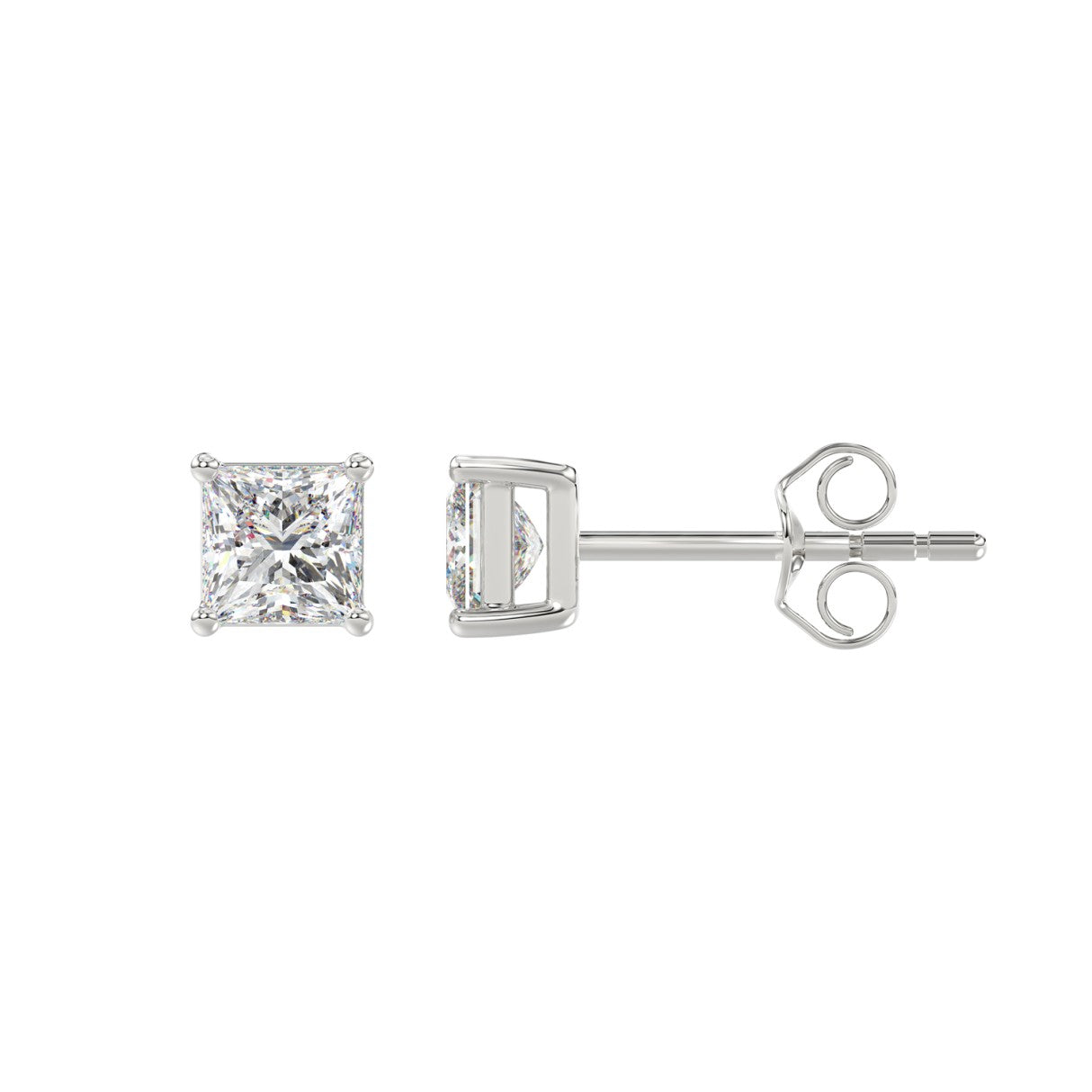 Lab Grown Diamond 4-Prong Basket Princess Stud Earrings
