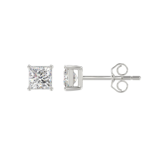Lab Grown Diamond 4-Prong Basket Princess Stud Earrings