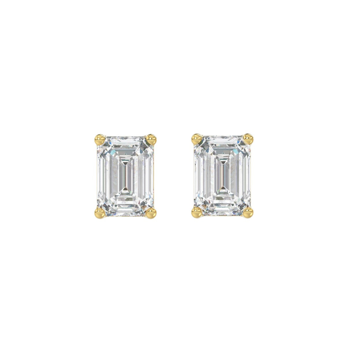 Lab Grown Diamond 4-Prong Basket Emerald Stud Earrings