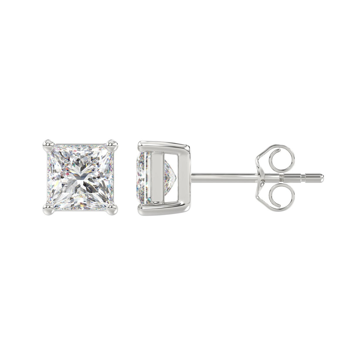 Lab Grown Diamond 4-Prong Basket Princess Stud Earrings