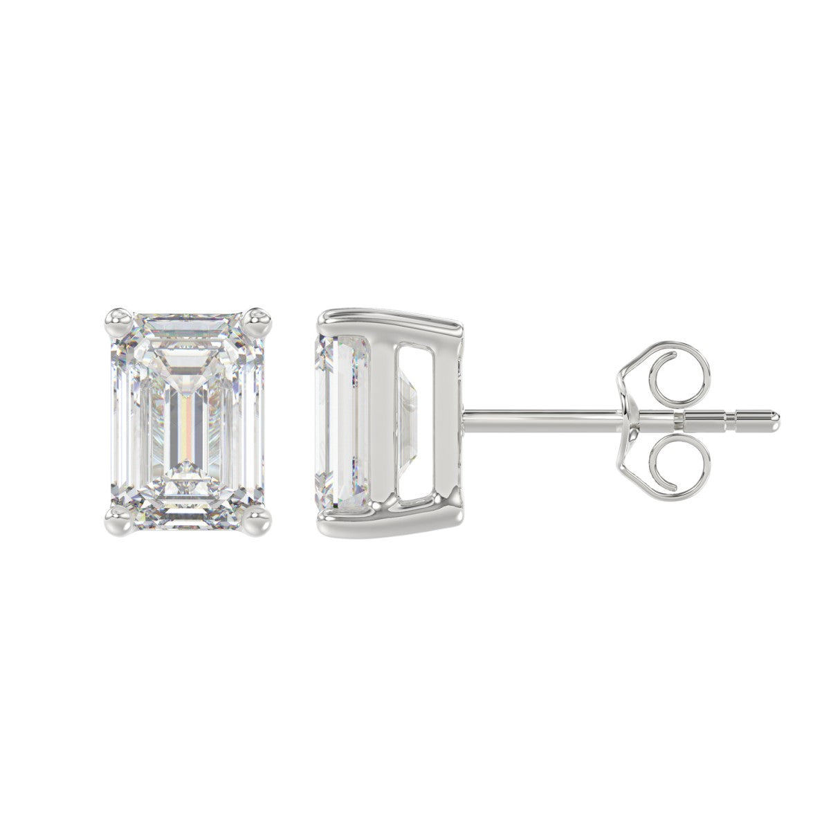 Lab Grown Diamond 4-Prong Basket Emerald Stud Earrings