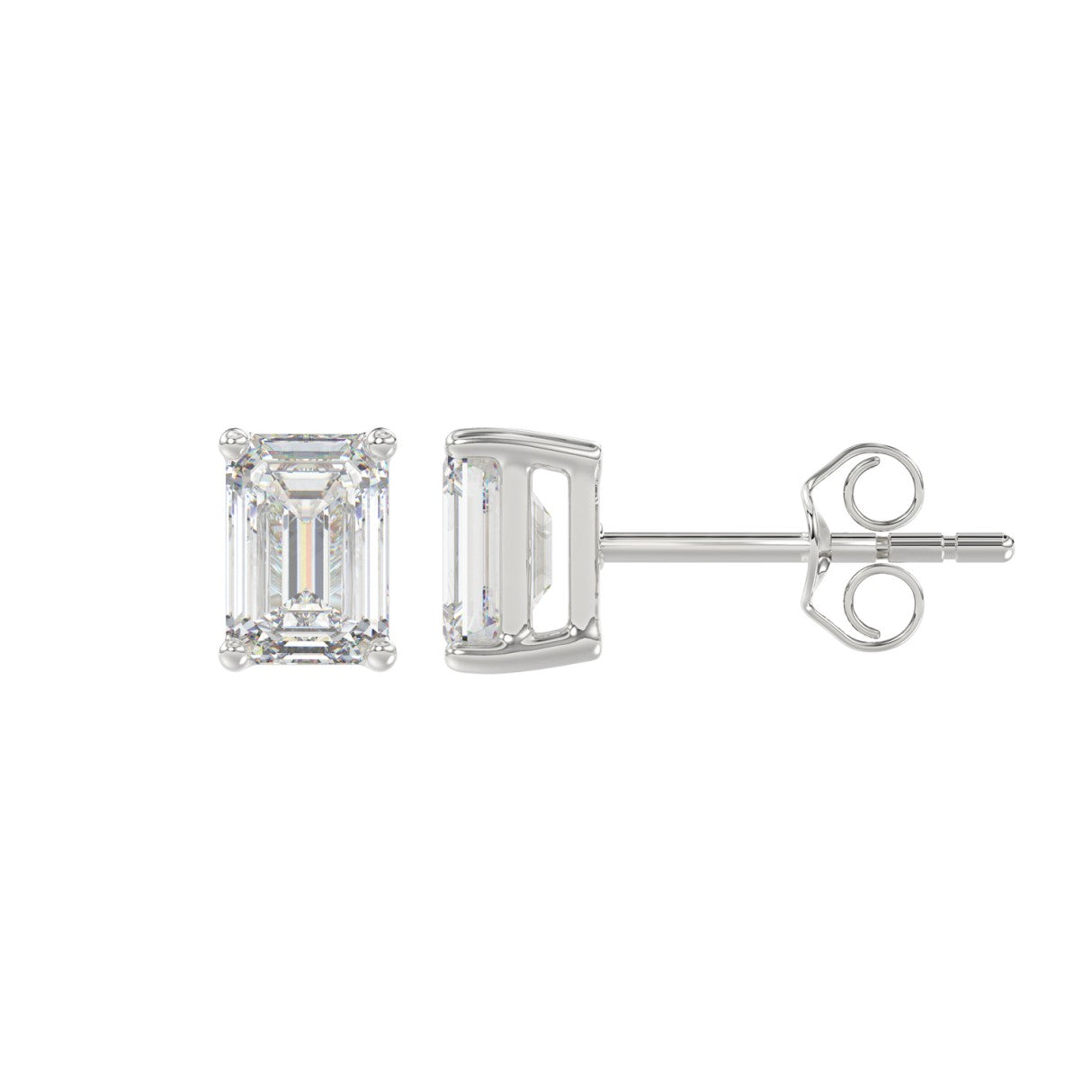 Lab Grown Diamond 4-Prong Basket Emerald Stud Earrings