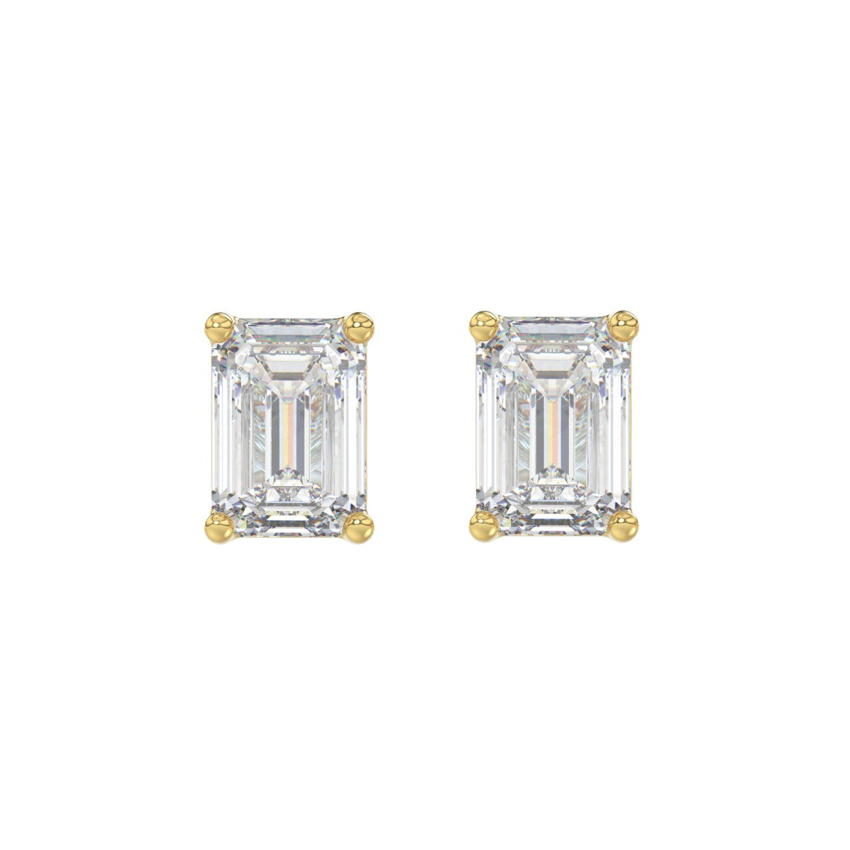 Lab Grown Diamond 4-Prong Basket Emerald Stud Earrings