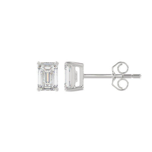 Lab Grown Diamond 4-Prong Basket Emerald Stud Earrings