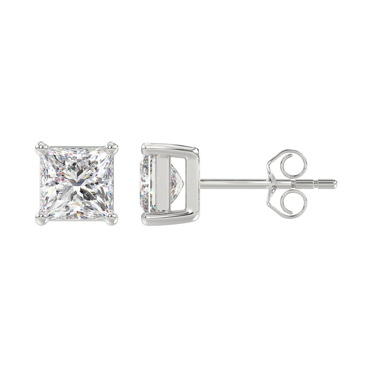 Lab Grown Diamond 4-Prong Basket Princess Stud Earrings