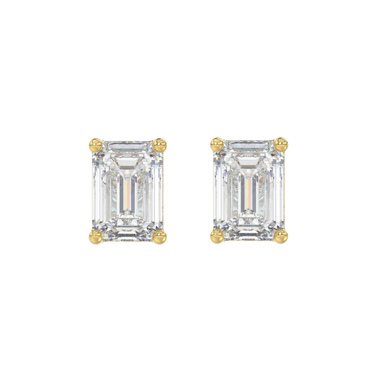 Lab Grown Diamond 4-Prong Basket Emerald Stud Earrings