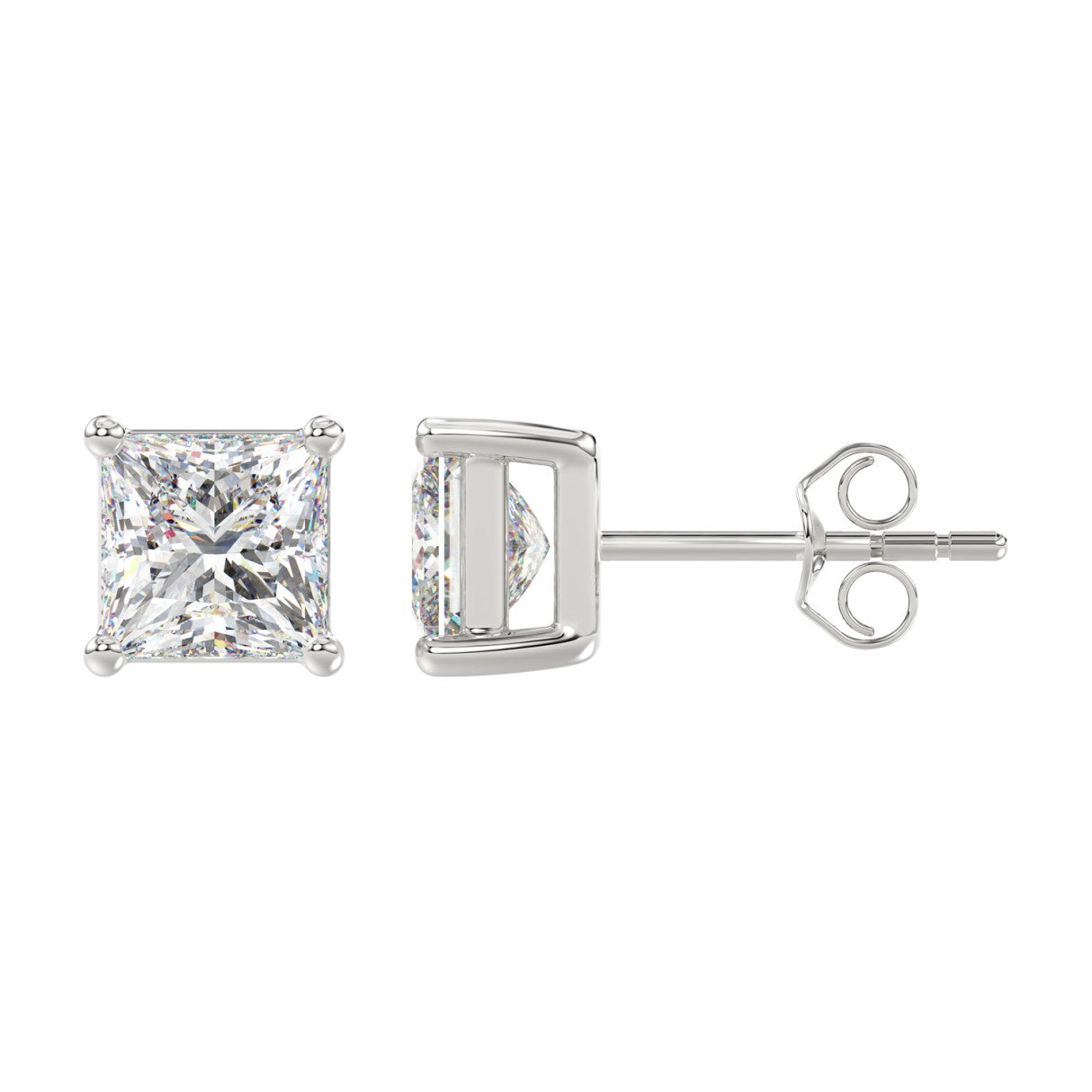 Lab Grown Diamond 4-Prong Basket Princess Stud Earrings