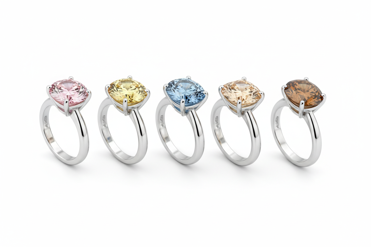 can you just make them with a silover ring and just one color diamond on each one with diferent color for each one