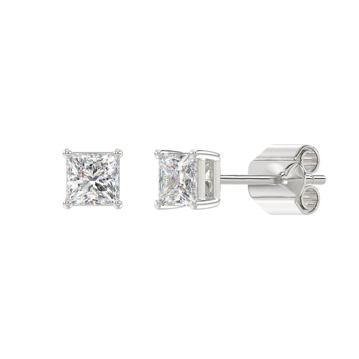 Lab Grown Diamond 4-Prong Basket Princess Stud Earrings
