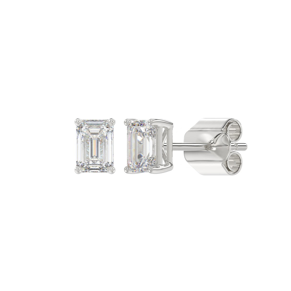 Lab Grown Diamond 4-Prong Basket Emerald Stud Earrings